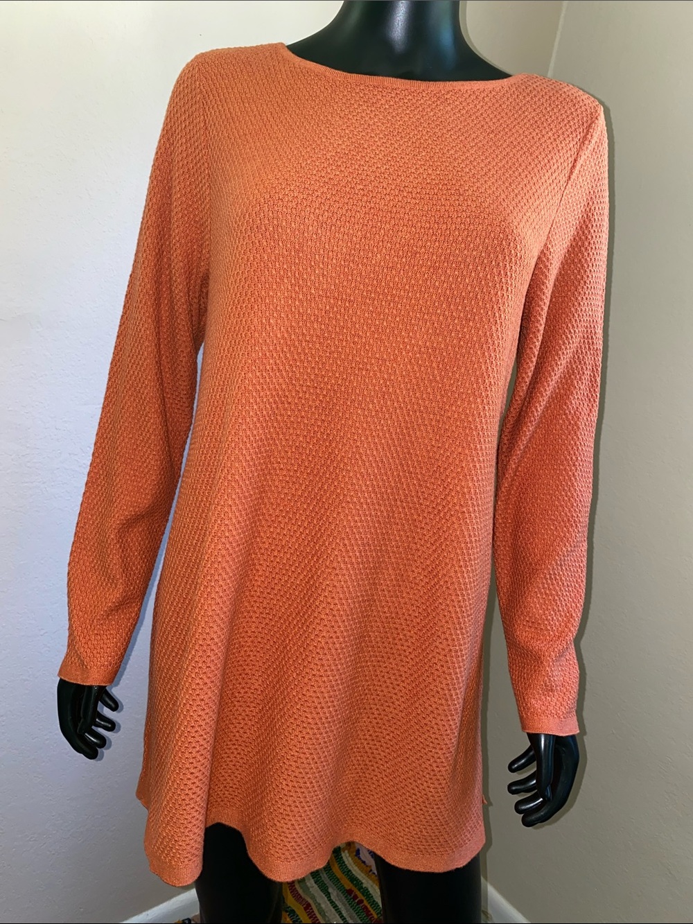 J. Jill Orange Textured Crewneck Oversized Sweater